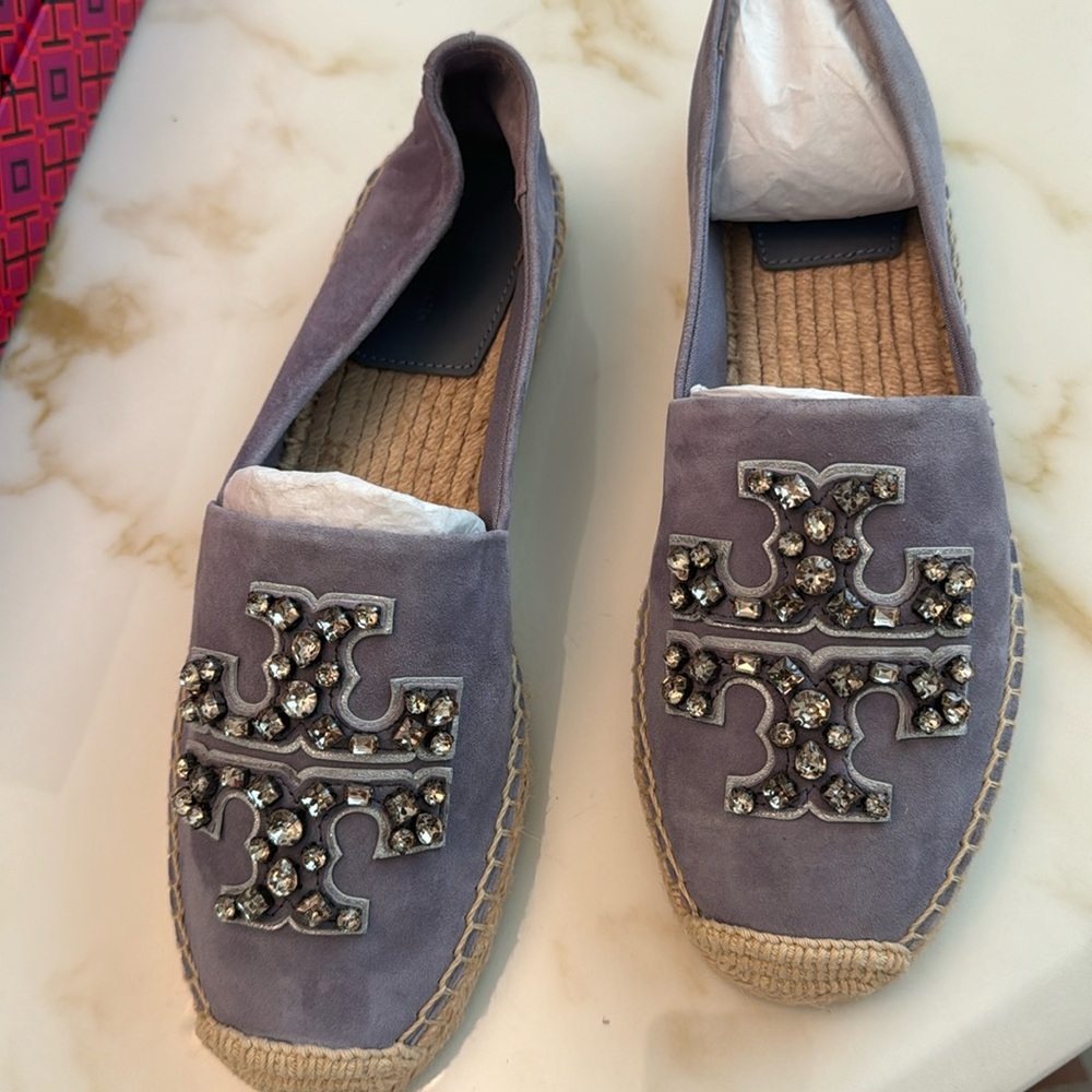 Tory Burch embellished jewel suede espadrilles New size 8,5